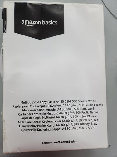 Amazon Basics Papel multiusos para impresora A4 80gsm, 500 Unidad, 1 Paquetes de 500, Blanco